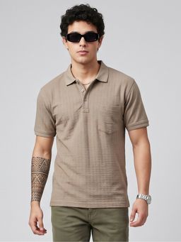 Charagh Din - Beige Blended Regular Fit Textured Casual Polo T-Shirt