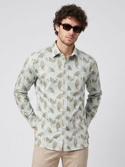 Charagh Din - Green Blended REGULAR FIT PRINT Party Shirt