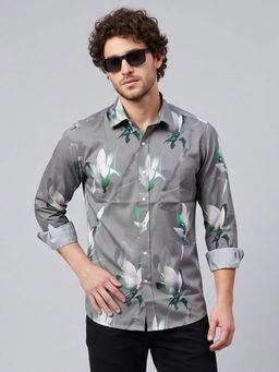 Charagh Din - Grey Blended REGULAR FIT PRINT Party Shirt