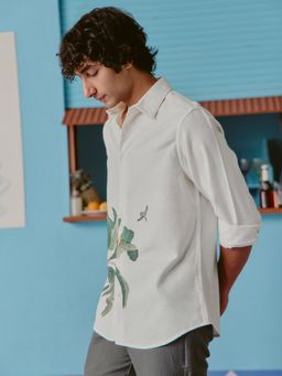 Andamen - Off White Men Cotton Linen Printed Regular Fit Shirt