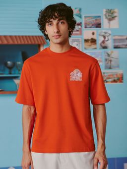 Andamen - Orange Men Cotton Printed Relaxed Fit Crew T-Shirt