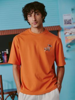 Andamen - Orange Men Cotton Printed Relaxed Fit Crew T-Shirt