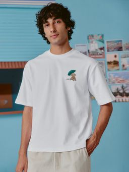 Andamen - White Men Cotton Printed Relaxed Fit Crew T-Shirt