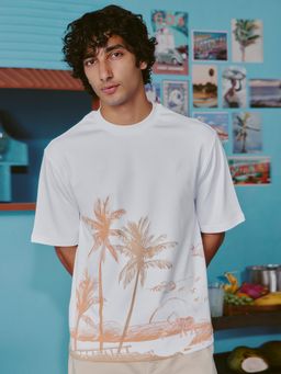 Andamen - White Men Cotton Printed Relaxed Fit Crew T-Shirt