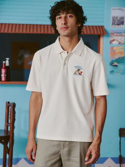 Andamen - White Men Cotton Lycra Pique Relaxed Fit Polo T-Shirt