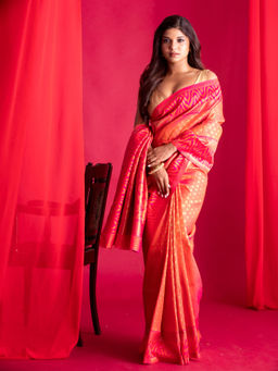 Beatitude - Orange Banarasi Saree with Unstitched Blouse