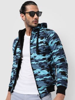 Campus Sutra - Camouflage Print Hooded Winter Jacket