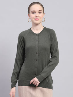 Monte Carlo - Women's Solid Olive Round Neck Cardigan