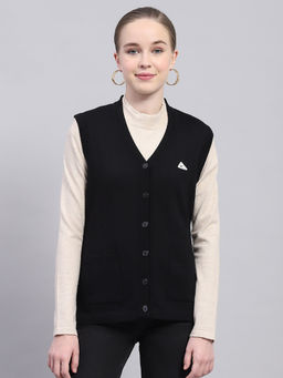 Monte Carlo - Women's Solid Black V-Neck Cardigan