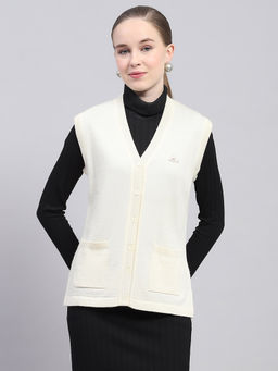 Monte Carlo - Women's Solid Off White V-Neck Cardigan