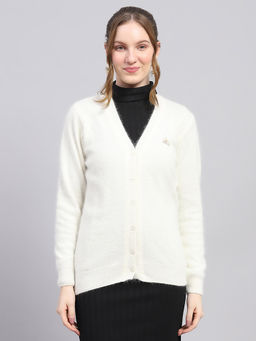 Monte Carlo - Women's Solid Off White V-Neck Cardigan