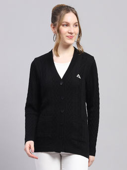 Monte Carlo - Women's Solid Black V-Neck Cardigan