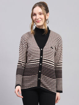 Monte Carlo - Women's Stripes Black V-Neck Cardigan
