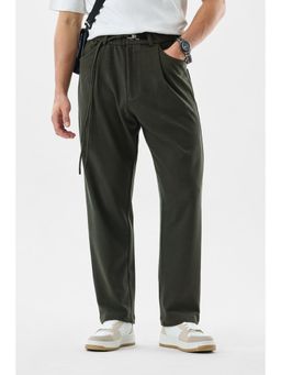 Snitch - Olive Solid Relaxed Casual Trouser for Men