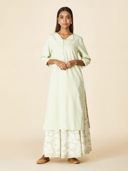 Fabindia - Green Cotton Straight Kurta And Skirt