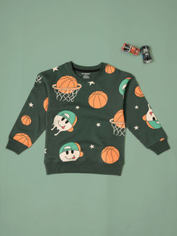 Be Awara - Unisex Green Cotton Printed Sweatshirt