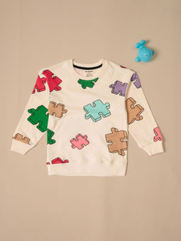 Be Awara - Unisex Beige Cotton Printed Sweatshirt