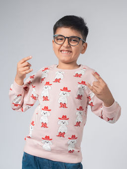 Be Awara - Unisex Pink Cotton Printed Sweatshirt