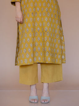The Indian Ethnic Co. - Yashi Yellow Slub Cotton Straight Pant