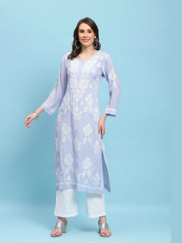 House of Chikankari - Lavender Modal Chikankari Womens Long Kurta