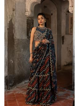 Sshilpa Samriya - A Teal Hand Embroidered Pre-Draped Saree with Stitched Blouse