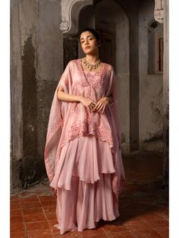 Sshilpa Samriya - A Baby Pink Paired Cape with Blouse and Lehenga (Set of 3)