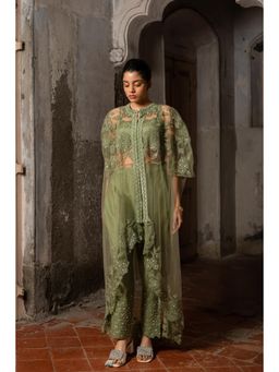 Sshilpa Samriya - A Long Embroidered Cape with Bustier and Pant (Set of 3)