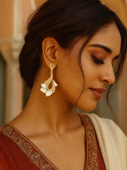 Digital Dress Room - White Fresh Water Pearl Earrings Peacock Design For Women