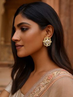 Digital Dress Room - White Fresh Water Pearl Earrings Flower Design For Women