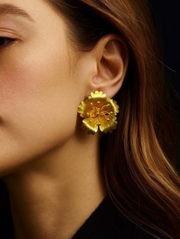 Digital Dress Room - Stud Earrings Hibiscus Flower Design Gold Plated For Women