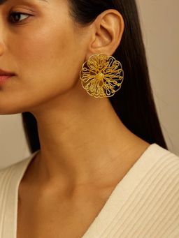 Digital Dress Room - Stud Earrings Flower Design Gold Plated For Women