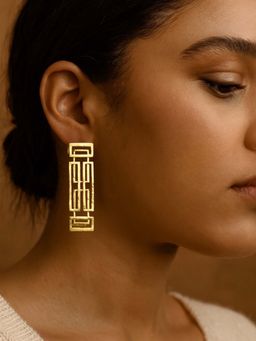 Digital Dress Room - Hoop Earrings Square Shape Design Gold Plated For Women