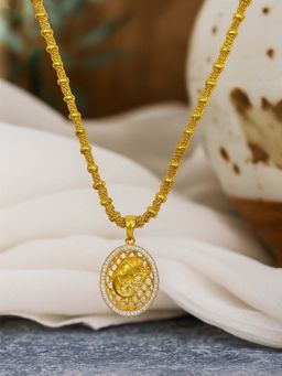 Digital Dress Room - White Gold Plated Long Necklace American Diamond Ganesha Pendant Chain For Women