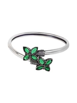 I Jewels - Green Floral Oxidised Stone Studded Bracelet