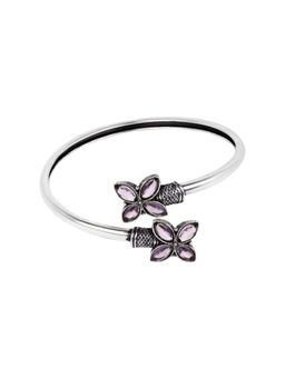 I Jewels - Purple Floral Oxidised Stone Studded Bracelet