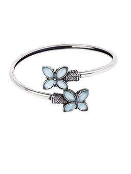 I Jewels - Blue Floral Oxidised Stone Studded Bracelet