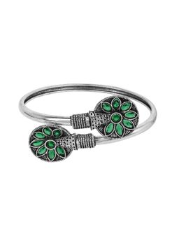 I Jewels - Green Floral Oxidised Stone Studded Bracelet