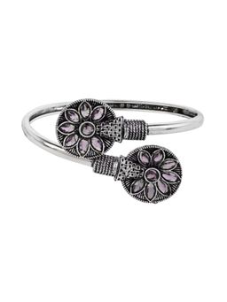 I Jewels - Purple Floral Oxidised Stone Studded Bracelet