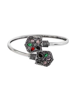 I Jewels - Multi-Colour Designer Oxidised Stone Studded Bracelet