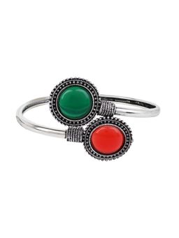 I Jewels - Multi-Colour Oxidised Stone Studded Bracelet