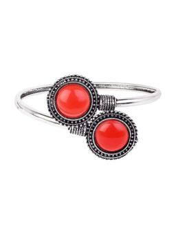 I Jewels - Red Oxidised Stone Studded Bracelet