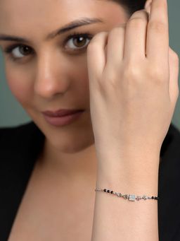 CLARA - White 925 Silver Aniya Hand Mangalsutra Adjustable Bracelet with Black Beads Chain