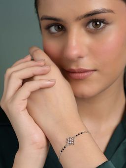 CLARA - White 925 Silver Tashi Hand Mangalsutra Adjustable Bracelet with Black Beads Chain