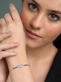 CLARA - White 925 Zoha Butterfly Hand Mangalsutra Adjustable Bracelet with Black Beads Chain