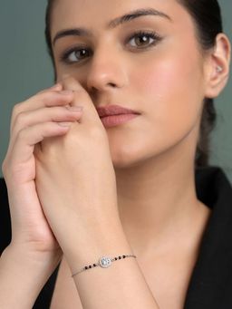 CLARA - White 925 Urja Solitaire Hand Mangalsutra Adjustable Bracelet with Black Beads Chain