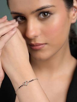 CLARA - White 925 Jivika Heart Hand Mangalsutra Adjustable Bracelet with Black Beads Chain