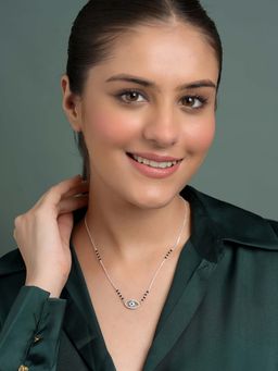 CLARA - Blue 925 Silver Fiza Evil Eye Mangalsutra Tanmaniya Pendant with Black Beads Chain