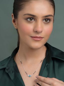 CLARA - Blue 925 Silver Wamika Heart Solitaire Mangalsutra Pendant with Black Beads Chain