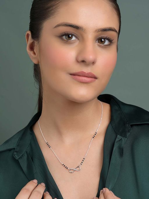 CLARA White 925 Silver Avani Infinity Mangalsutra Tanmaniya Pendant with Black Beads Chain
