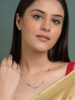 CLARA - White 925 Silver Hridya Mangalsutra Tanmaniya Pendant with Black Beads Chain